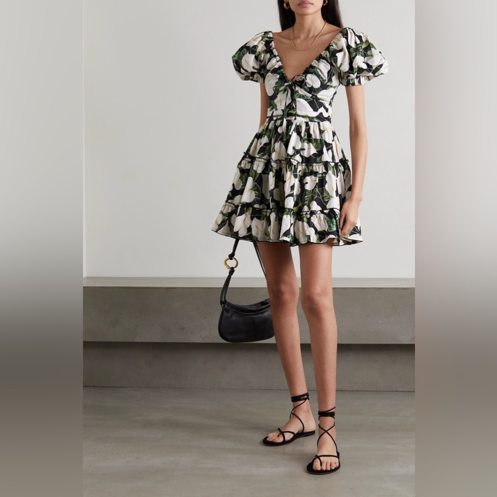Agua by Agua Bendita Manzanilla Anturios Mini Dress Floral Cotton Tiered